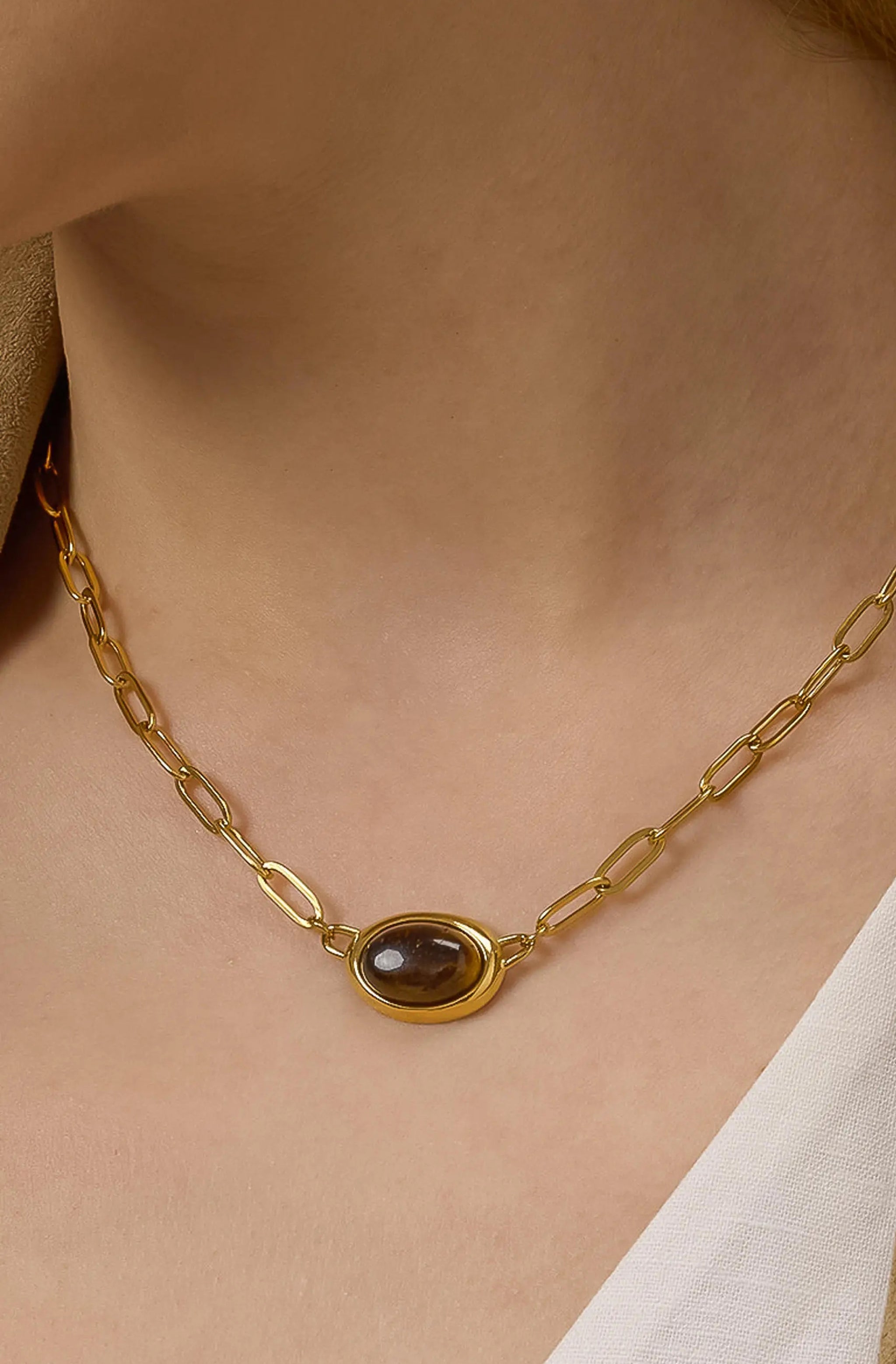 Shay Oval Stone Chain Necklace