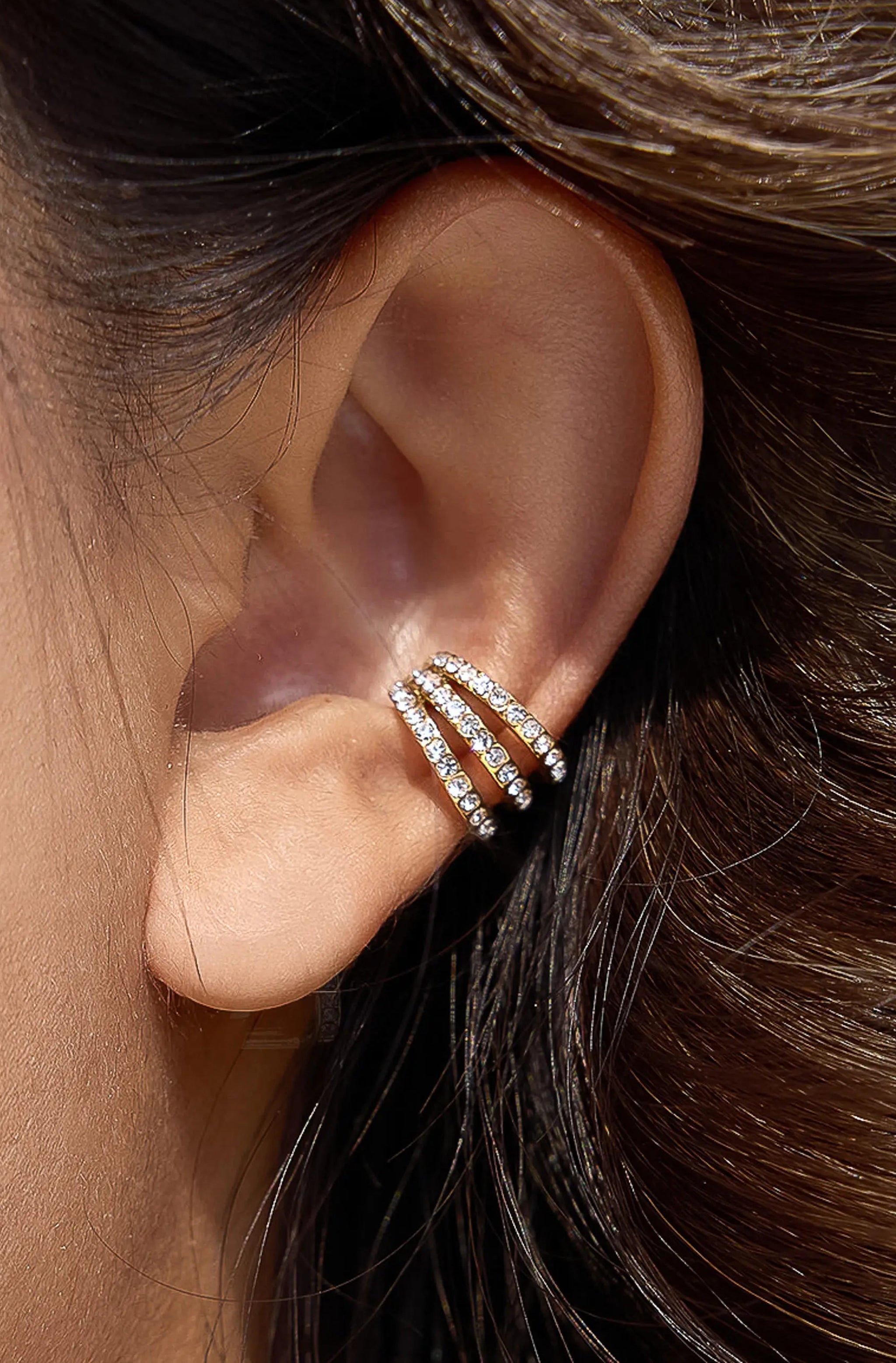 Verdanza Triple Row Crystal Ear Cuff