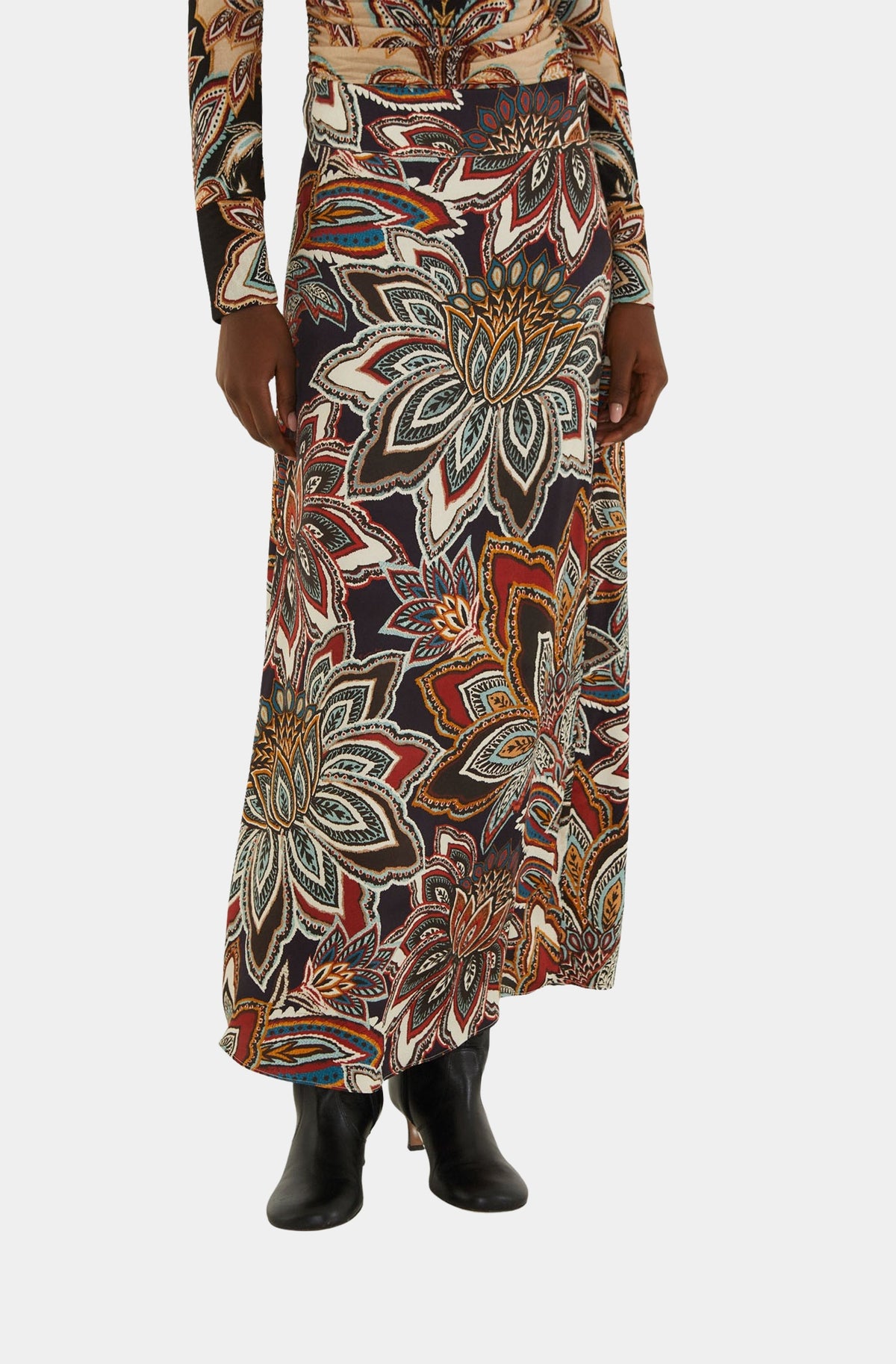 Tapestry Flowers Beige Maxi Skirt