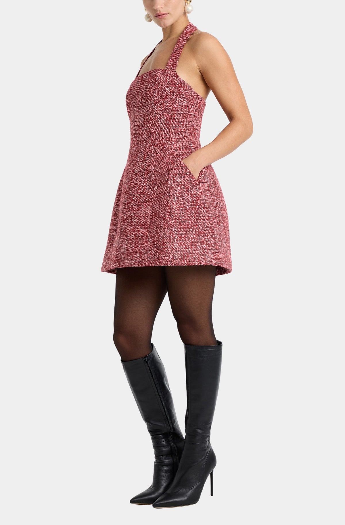 Nevelle Boucle Halter Dress