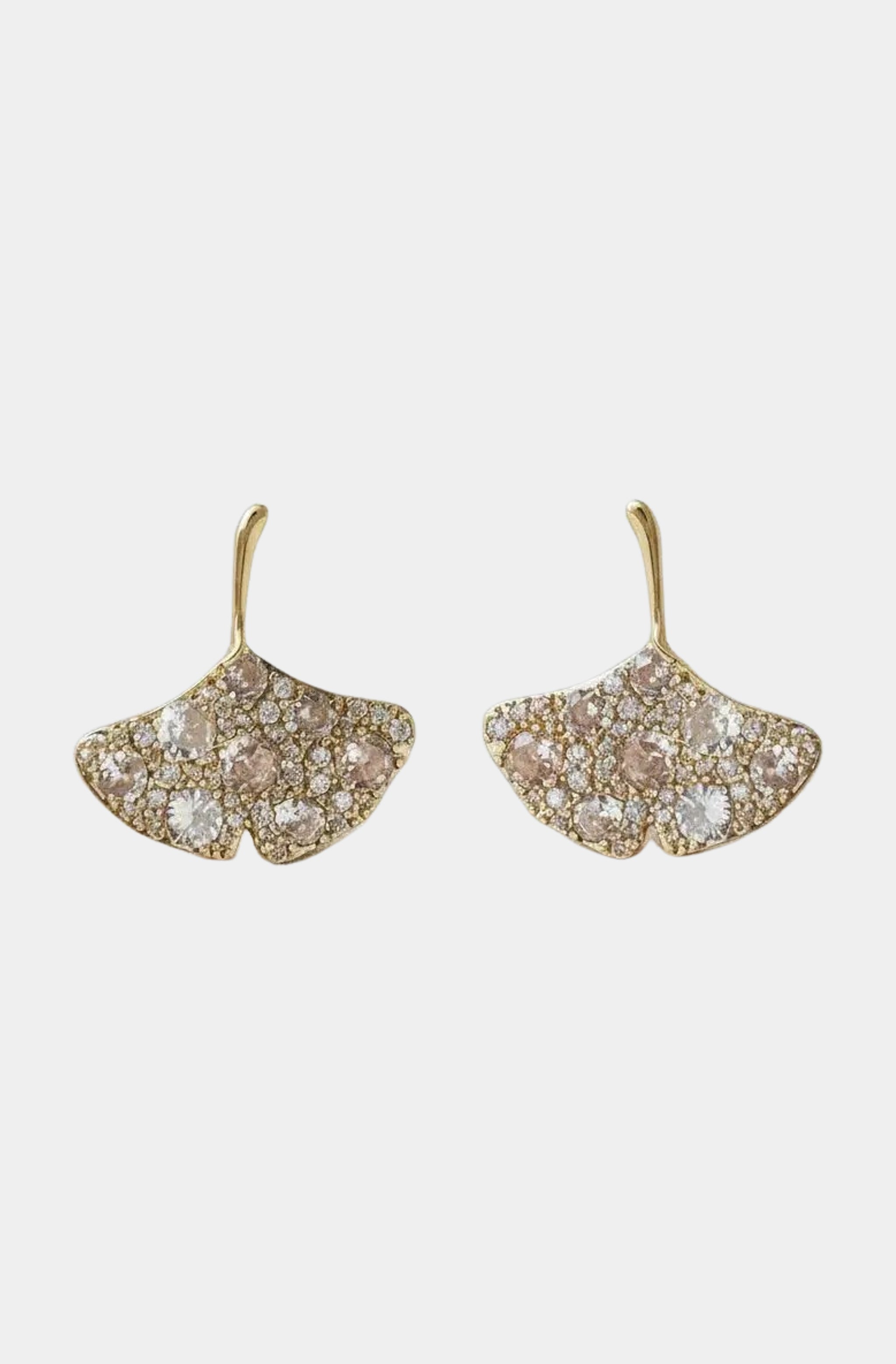 Vintage Zircon Ginkgo Leaf Stud Earrings