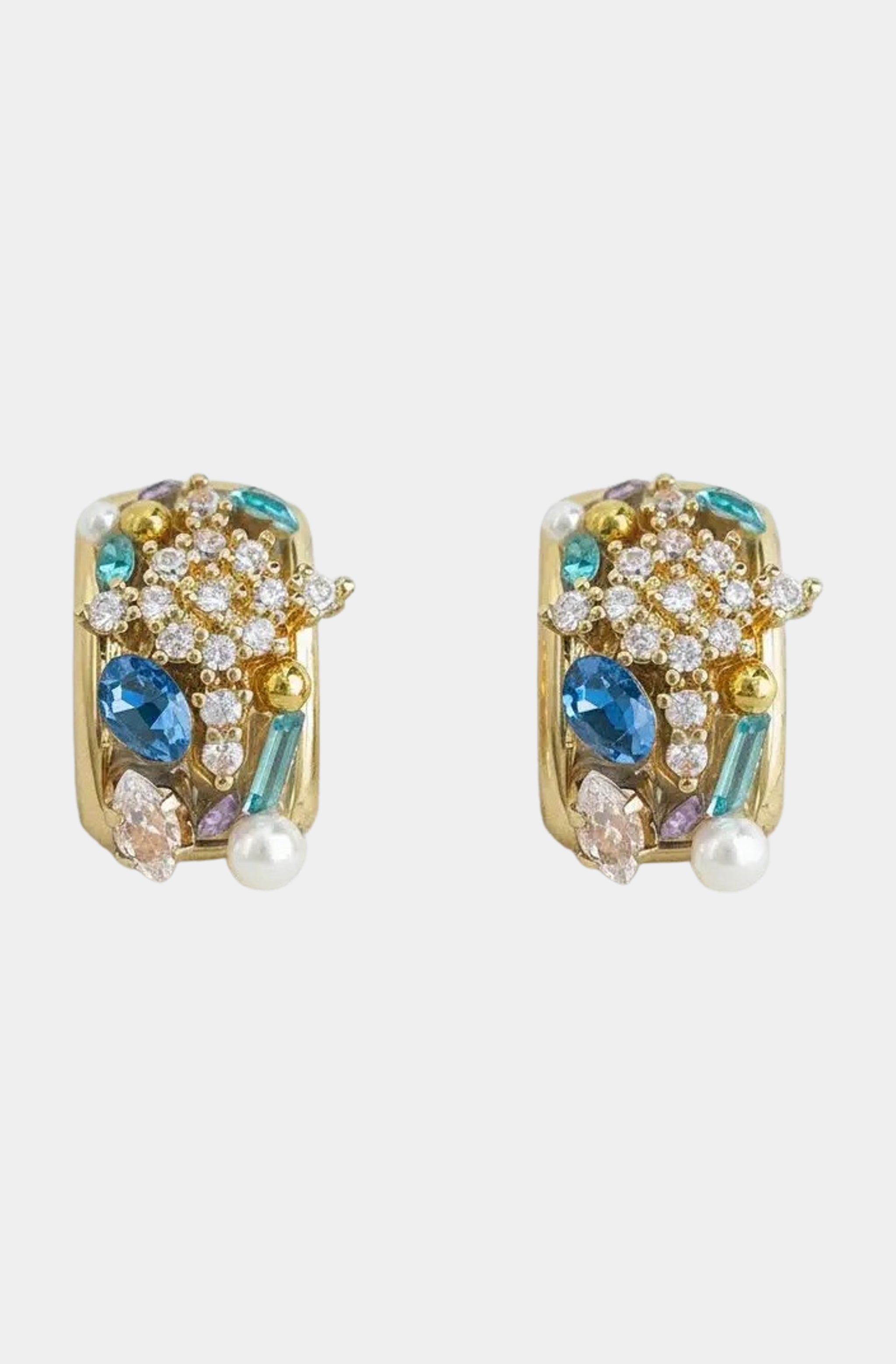 Vintage Inspired Colorful CZ C-Shape Stud Earrings