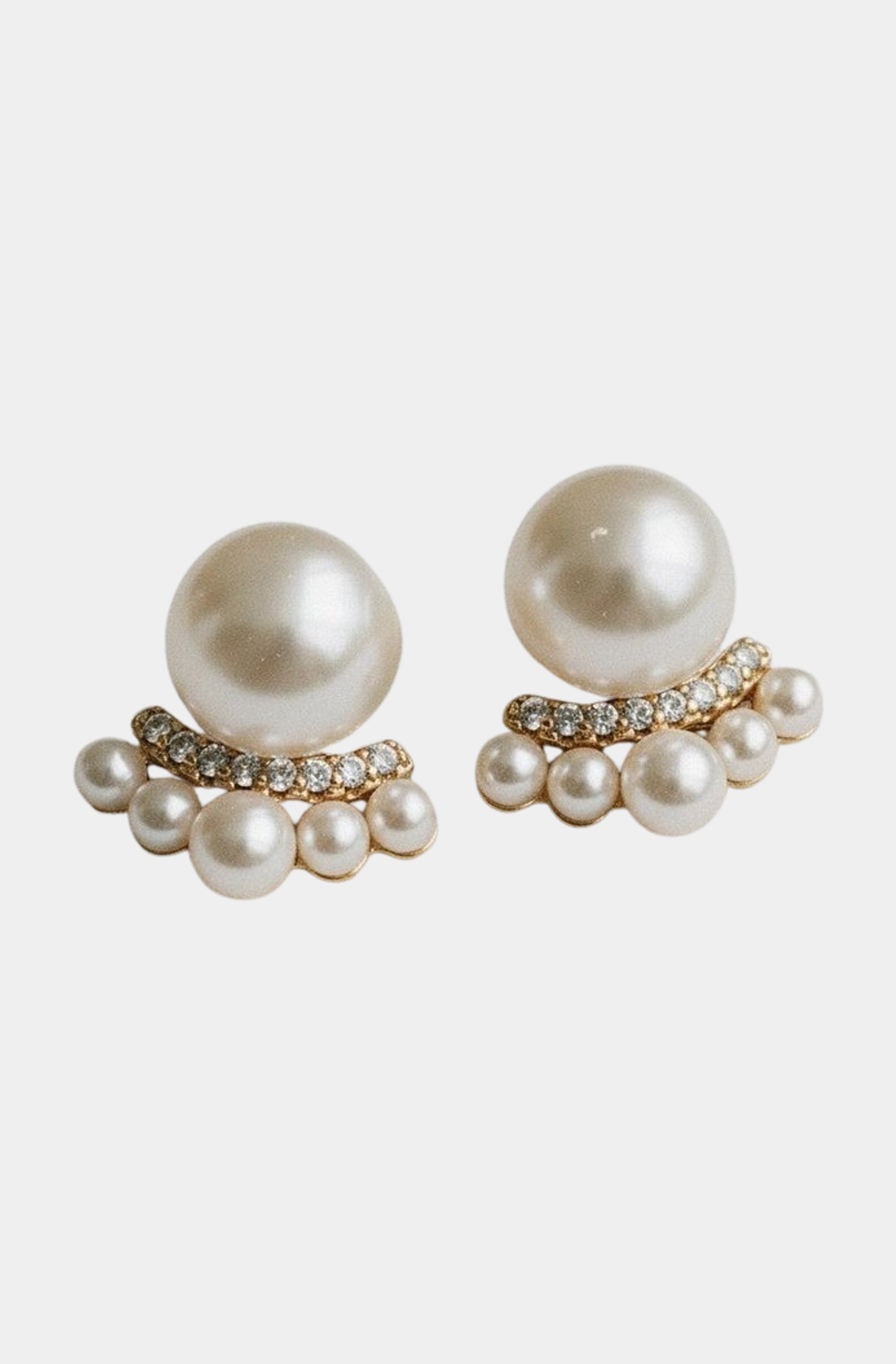 French Inspired Pearl CZ Stud Earrings