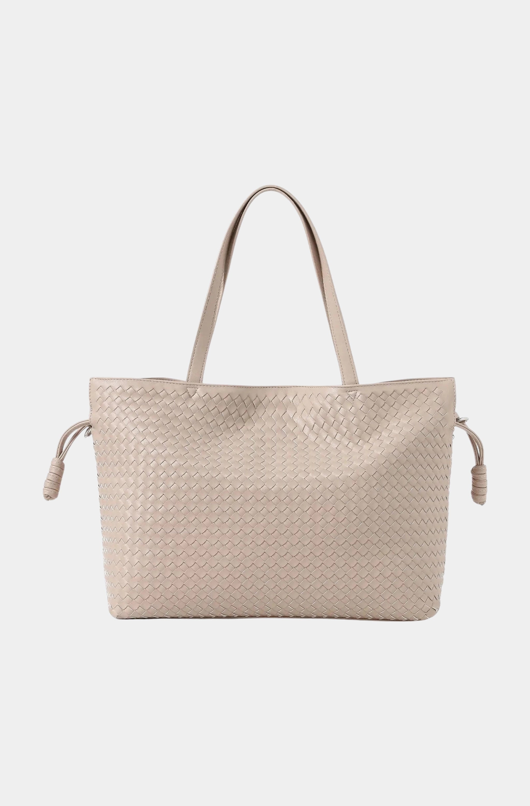 Cinched Woven Leather Vegan Tote Bag