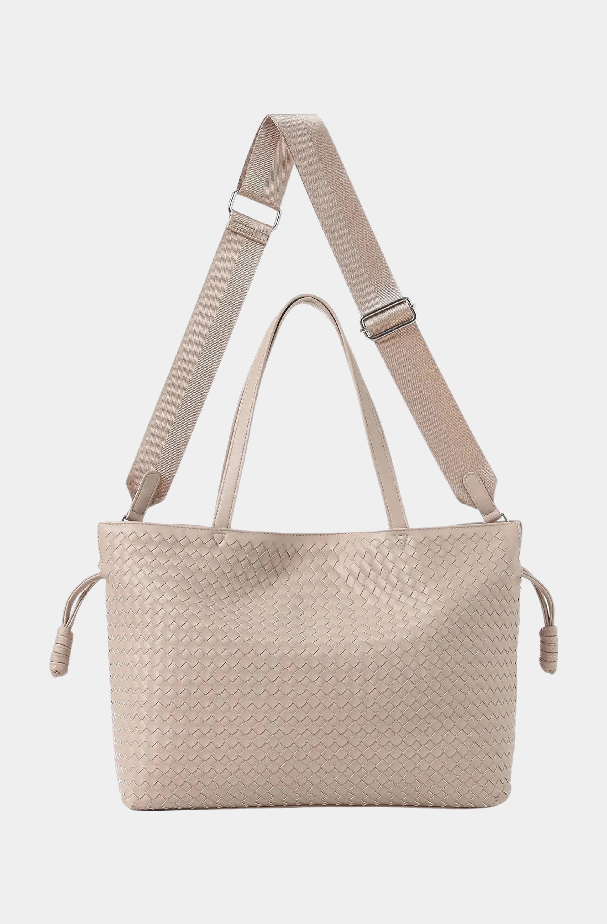 Cinched Woven Leather Vegan Tote Bag