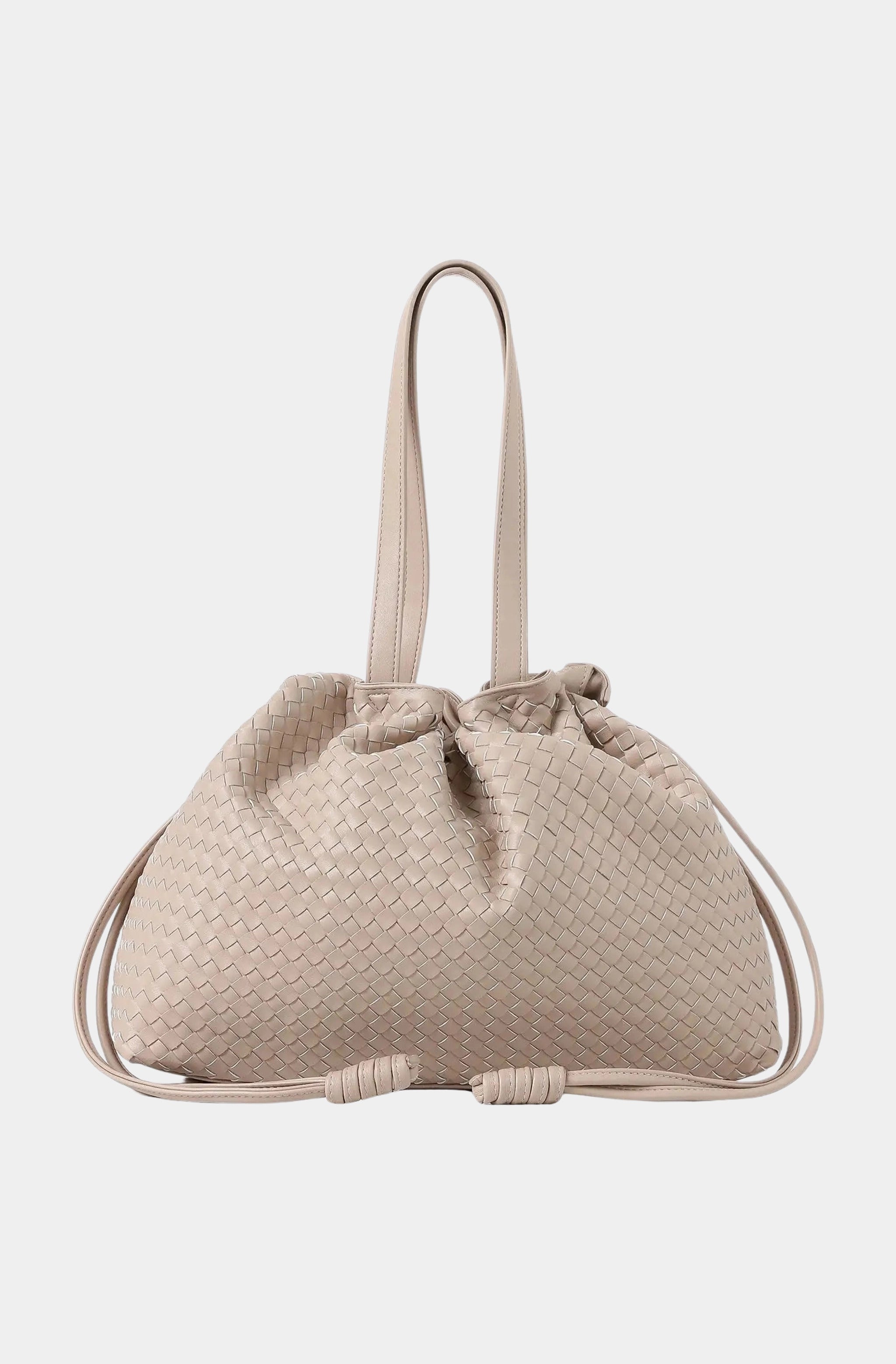 Cinched Woven Leather Vegan Tote Bag