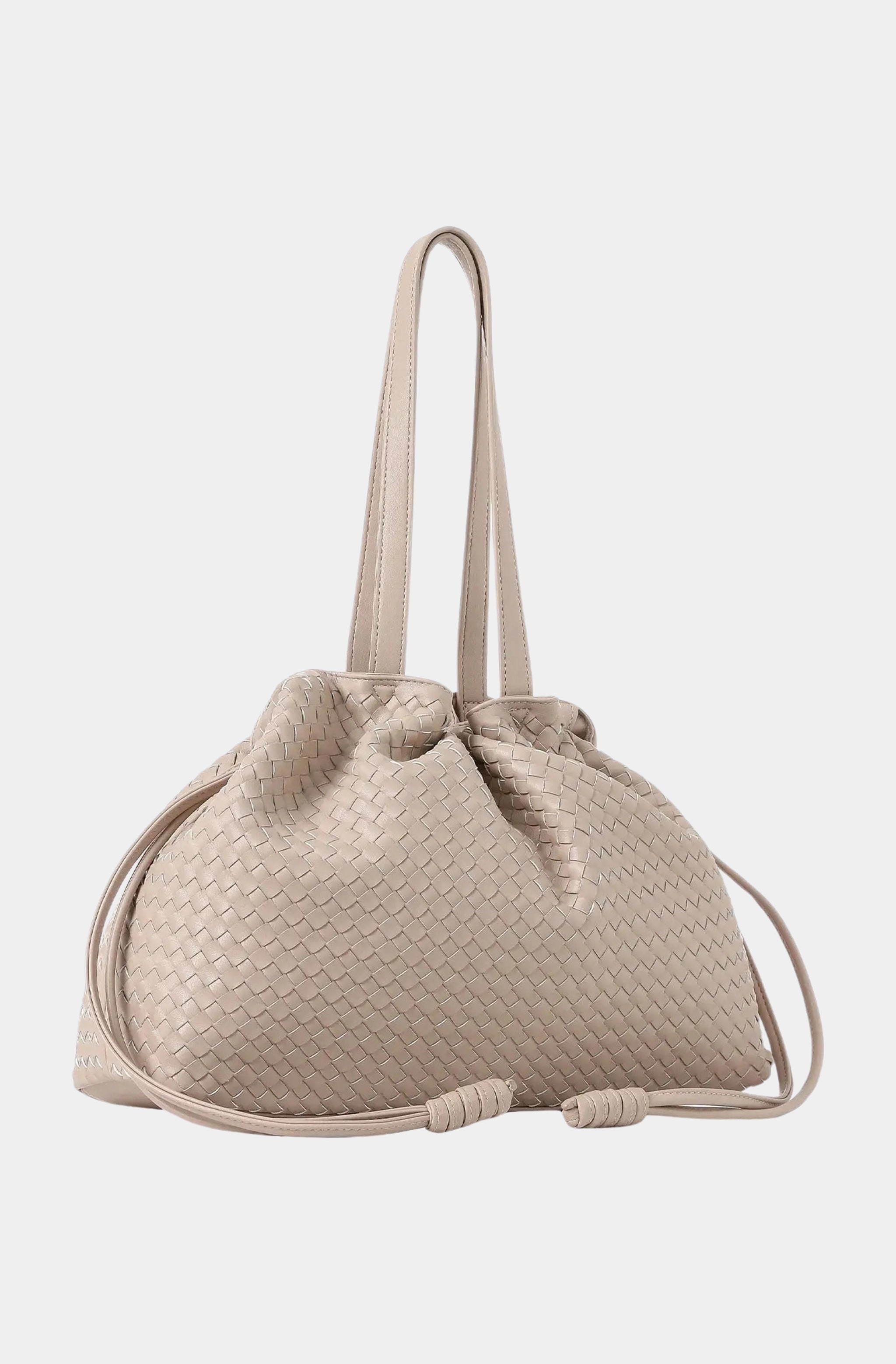 Cinched Woven Leather Vegan Tote Bag