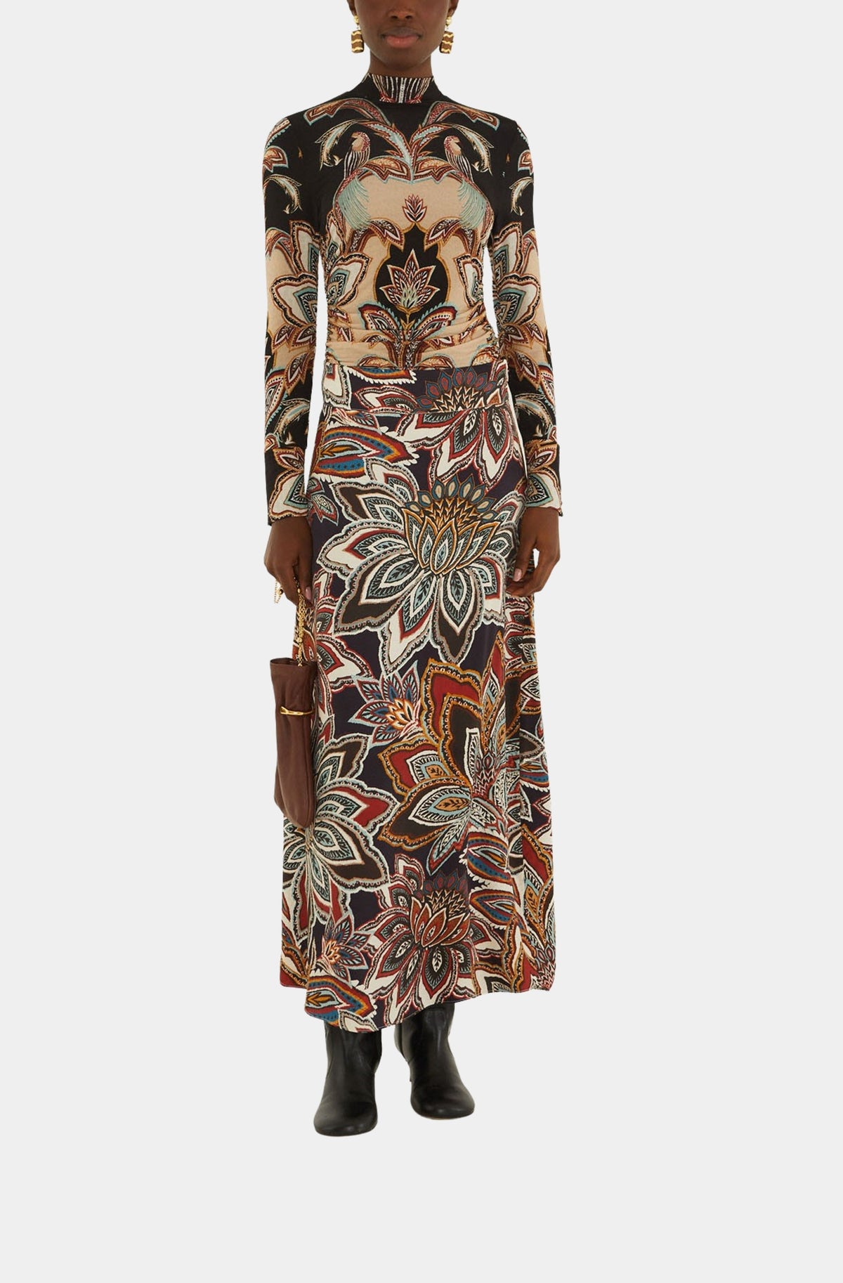 Tapestry Flowers Beige Maxi Skirt