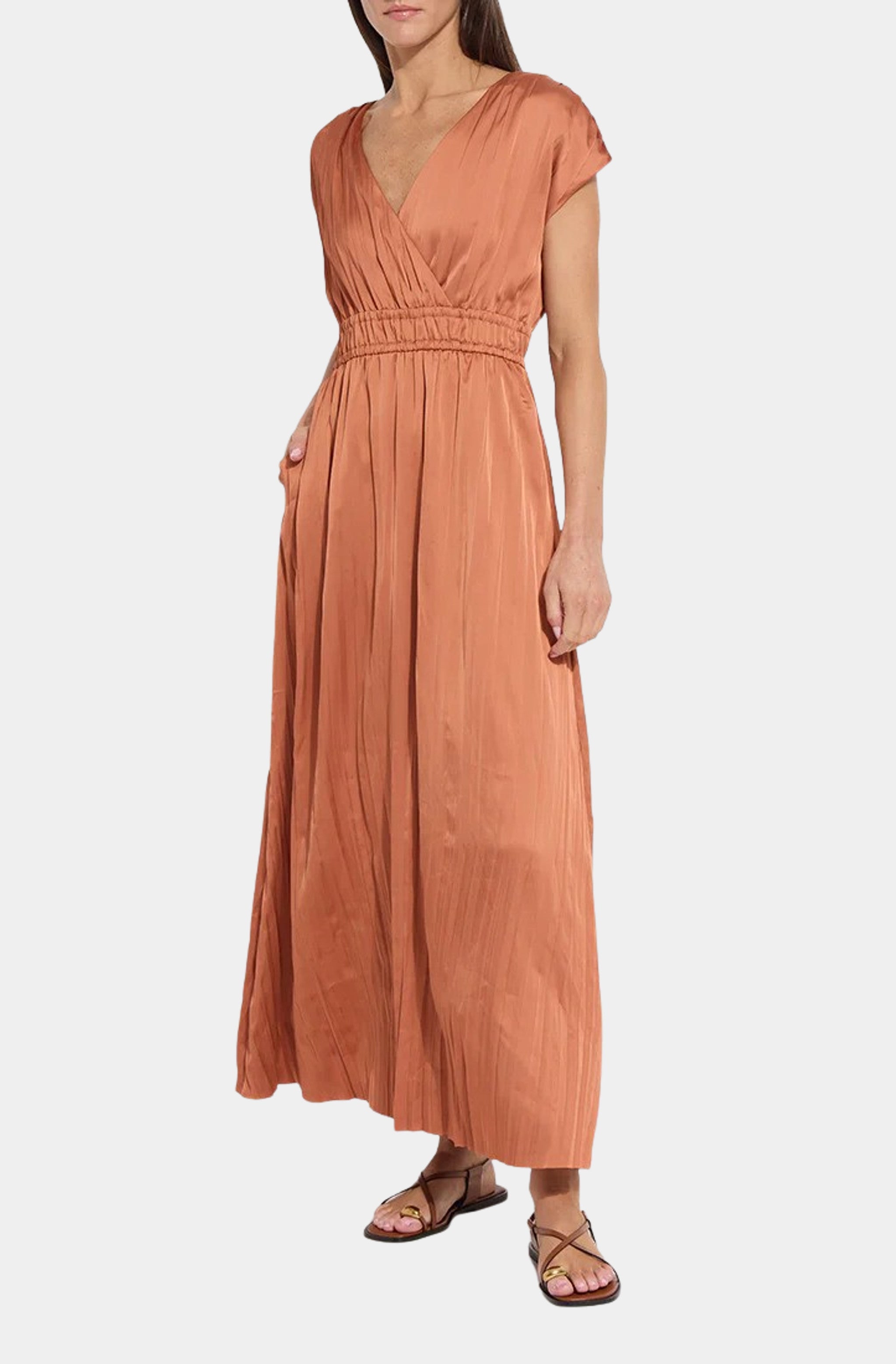 saffron bridesmaid dresses Women's Satin Belted Maxi Dress - Champagne - US 2 - Saffron