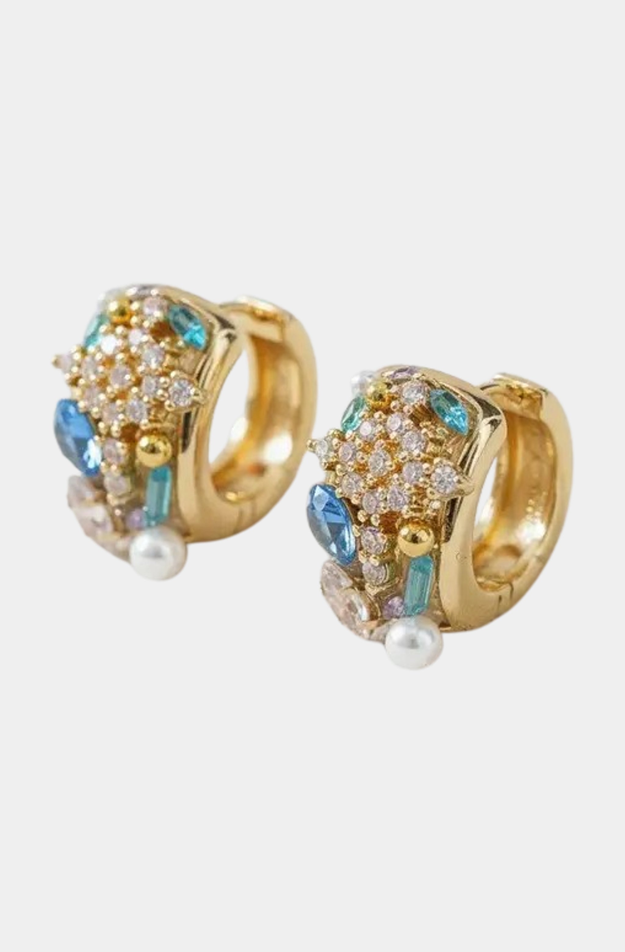 Vintage Inspired Colorful CZ C-Shape Stud Earrings