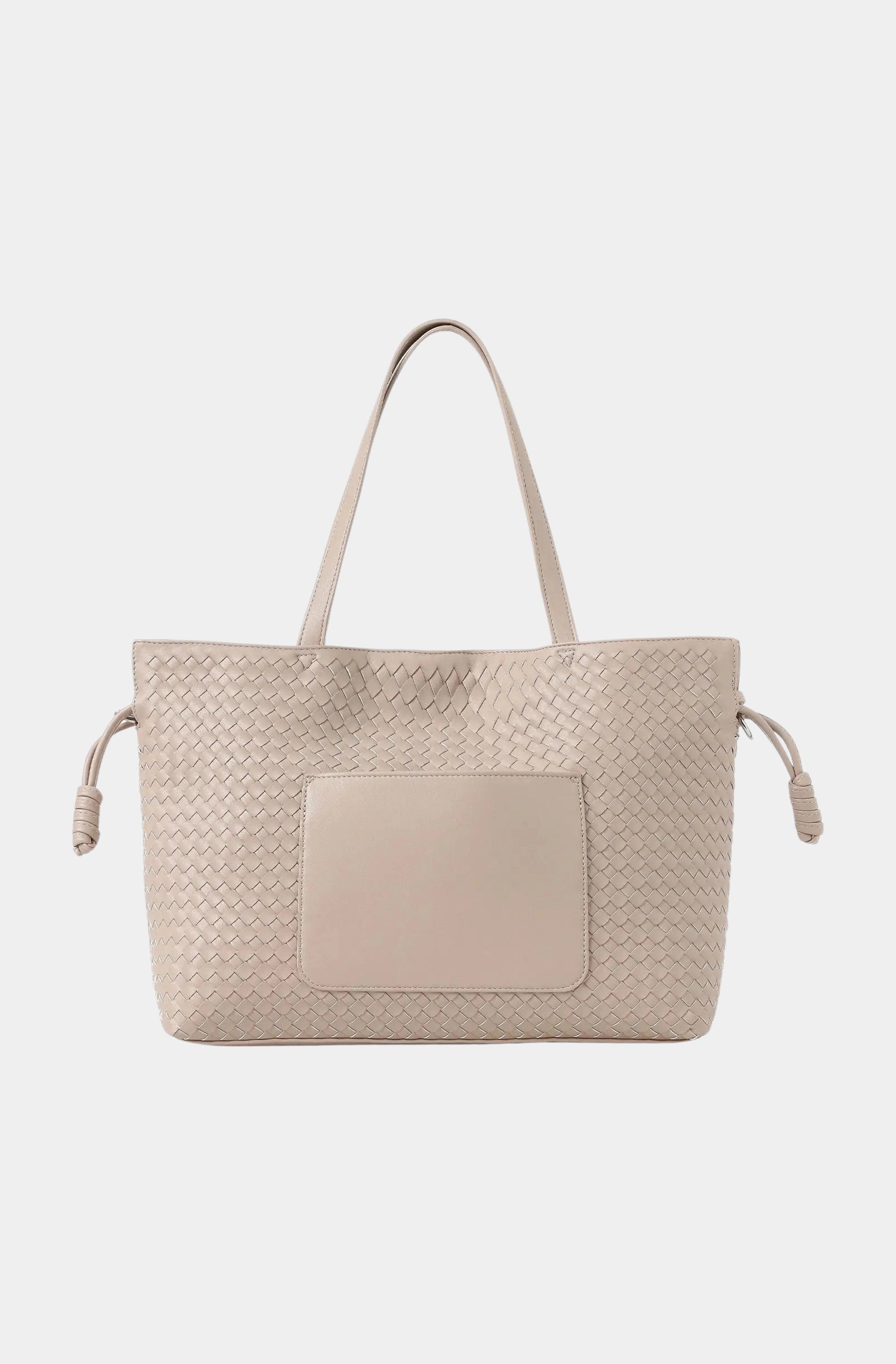 Cinched Woven Leather Vegan Tote Bag