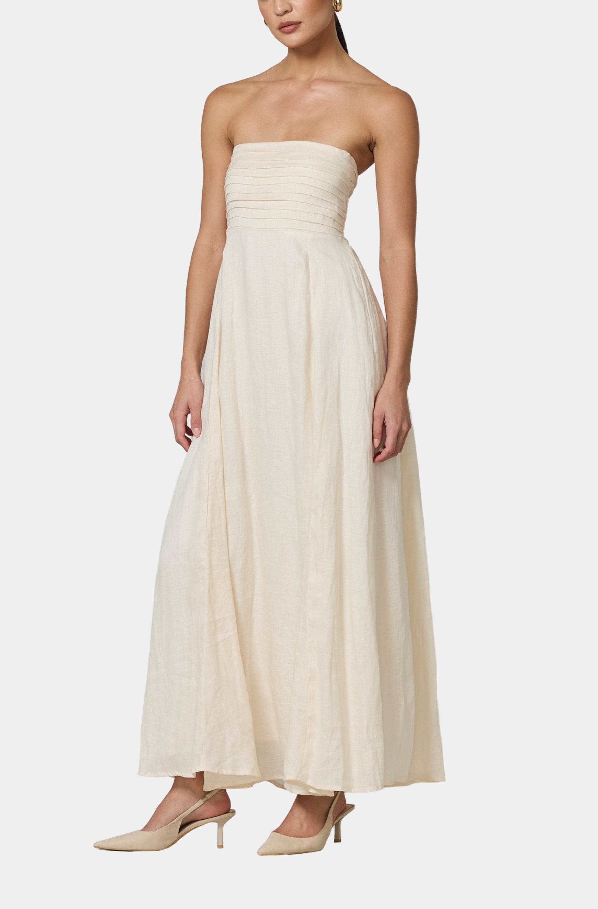 Talia Pintuck Linen Maxi Dress
