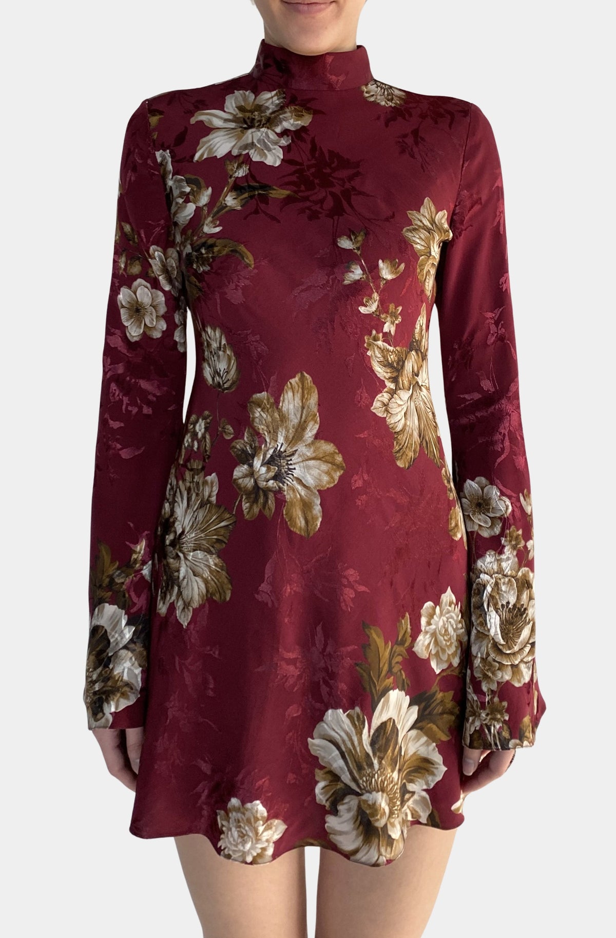 Biased Mini Dress With Mock Neck