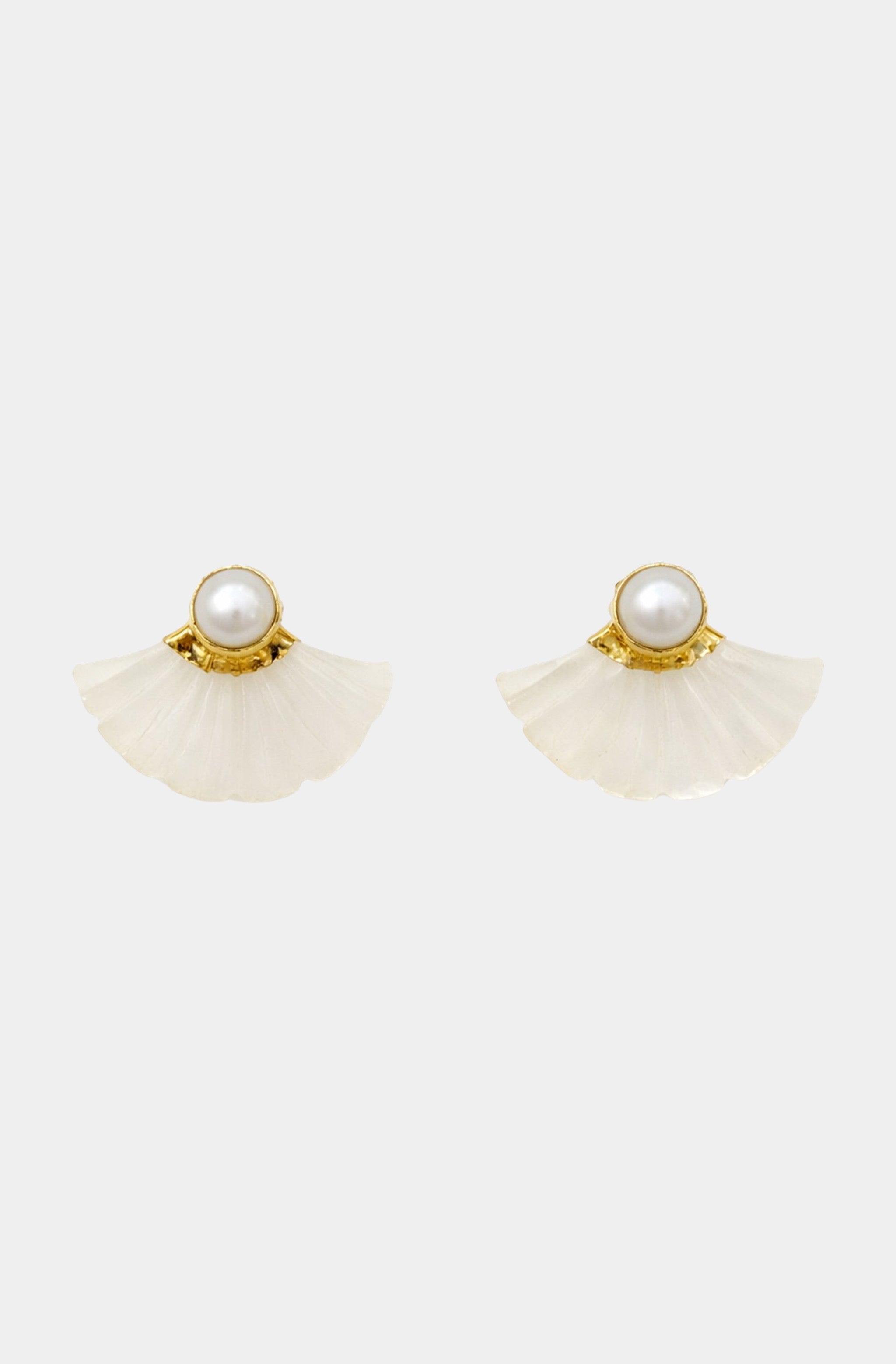 Mother of Pearl Fan Stud Earrings