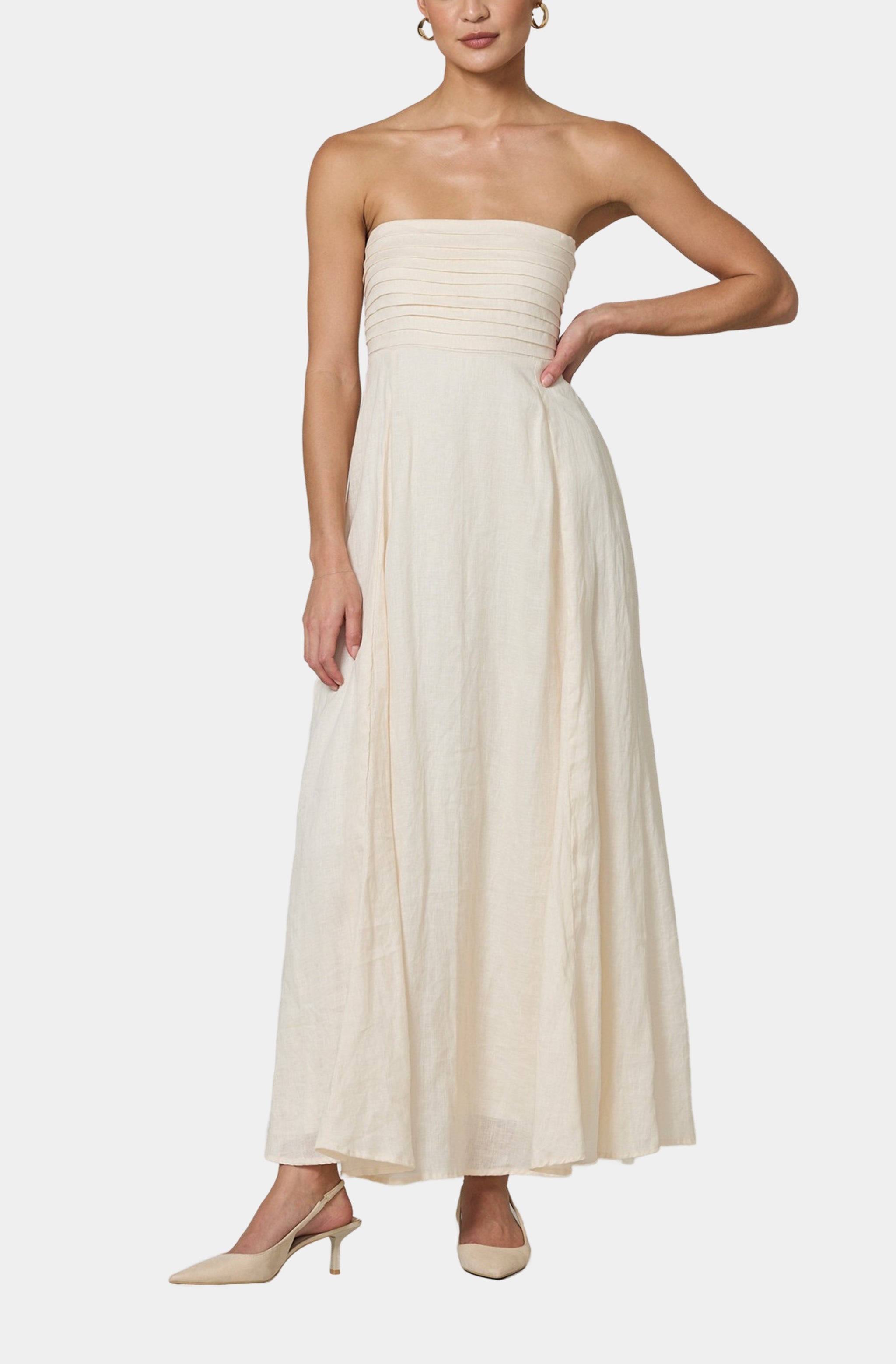 Talia Pintuck Linen Maxi Dress