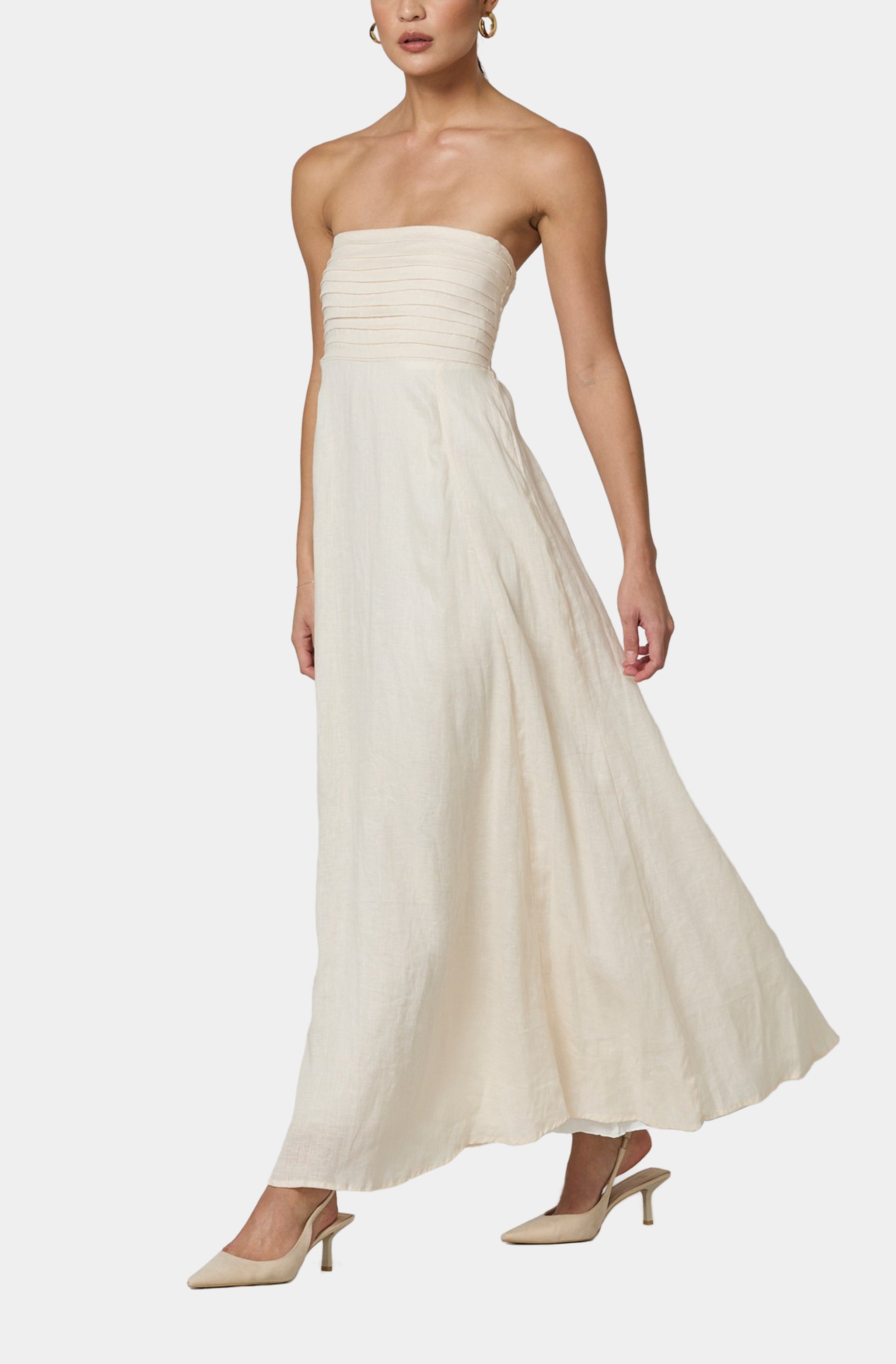 Talia Pintuck Linen Maxi Dress