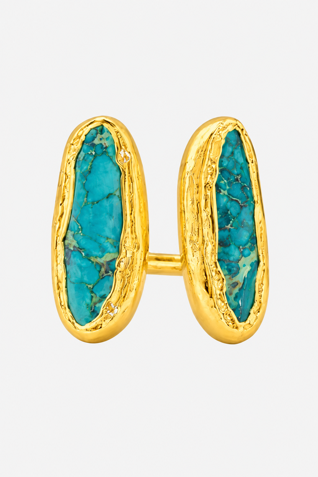 Linear Doubled Ring in gold with turquoise stones