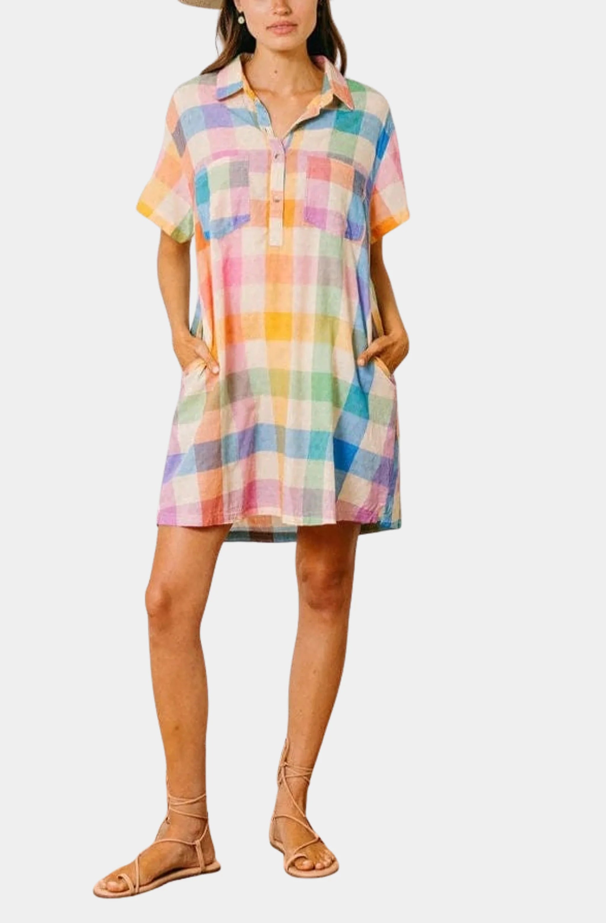 Rainbow Plaid Getaway Mini Dress